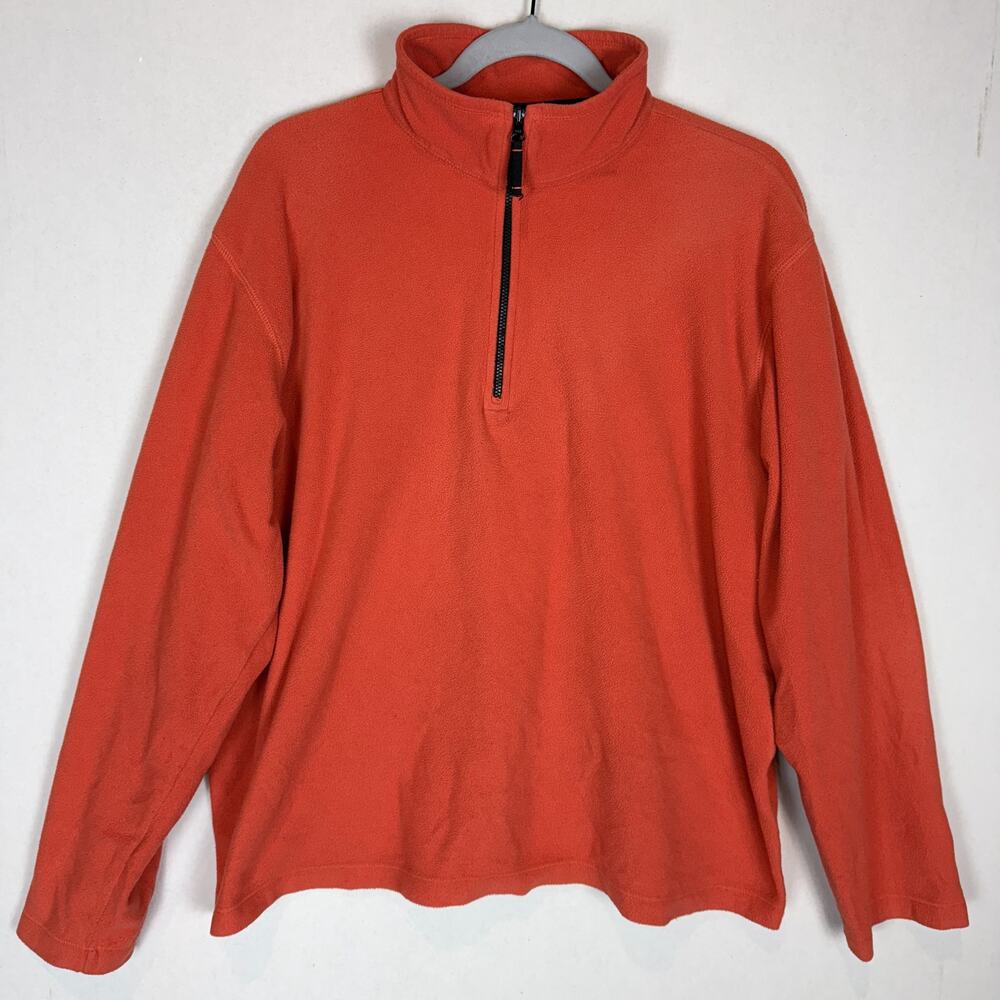 Lands' End Sweatshirt Mens L 42-44 Orange Quarter Zip Fleece Lined‎ Mock Neck